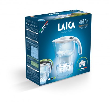 LAICA Stream Line fekete vízszűrő kancsó mechanikus kijelzővel,1 db bi-flux vízszűrő betéttel 2,3 L